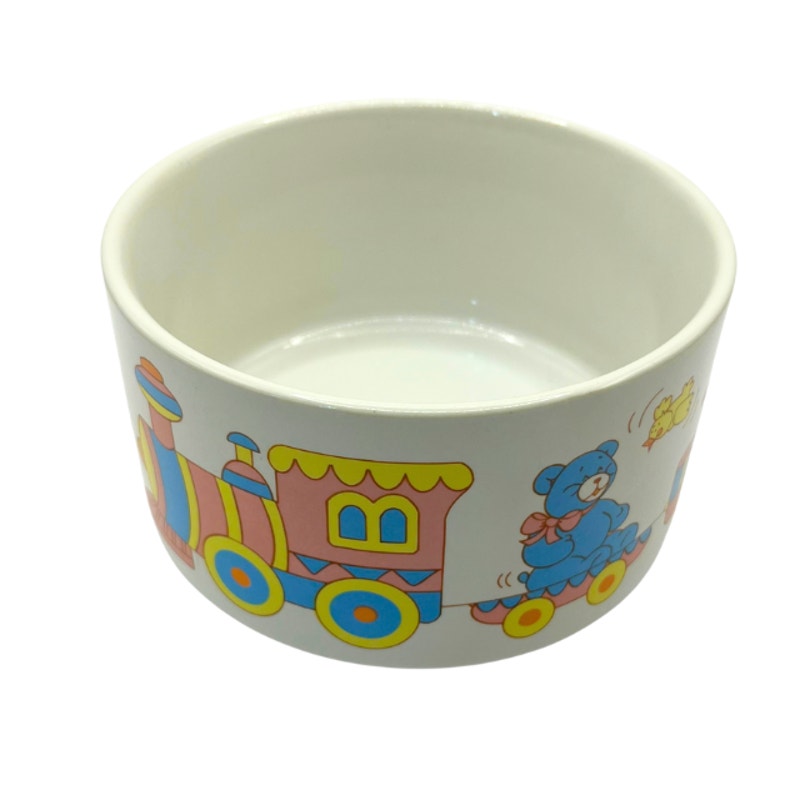 Vintage 1988 CMC Ceramic Baby Cereal Bowl Train Teddy Bear ABC Korea