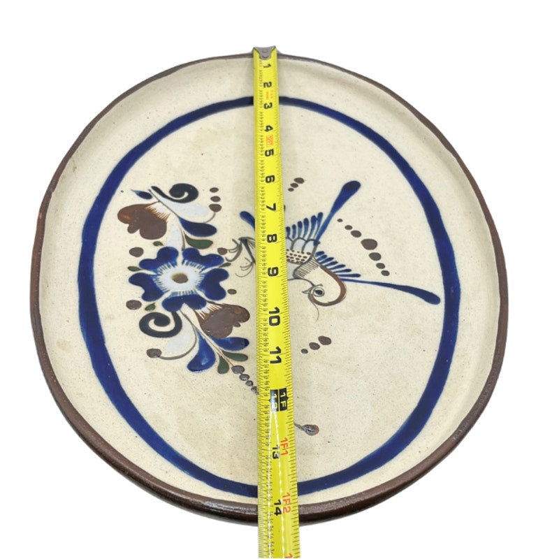 Vintage Tonalá Mexican Folk Art Pottery Serving Platter Bird Floral Oval Tray
