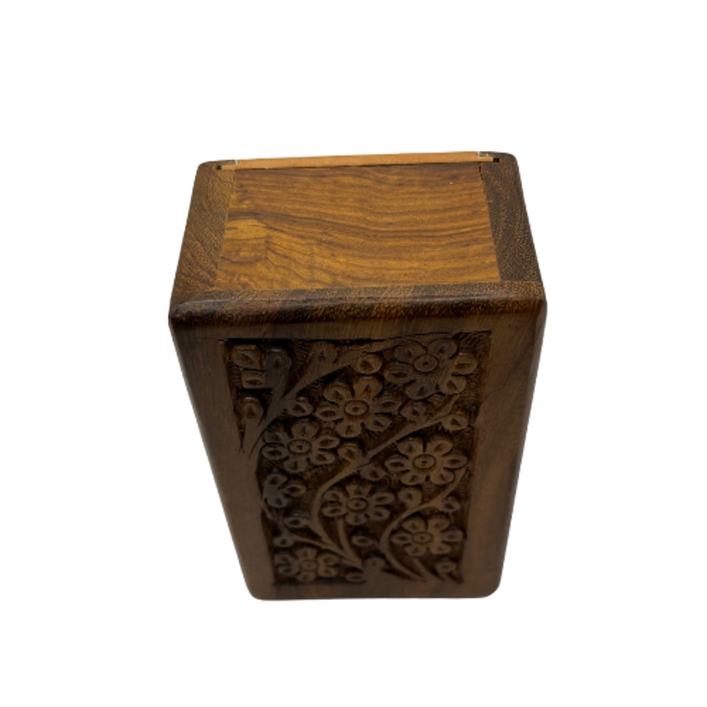Vintage Hand Carved Wooden Keepsake Box Hidden Slide Opening