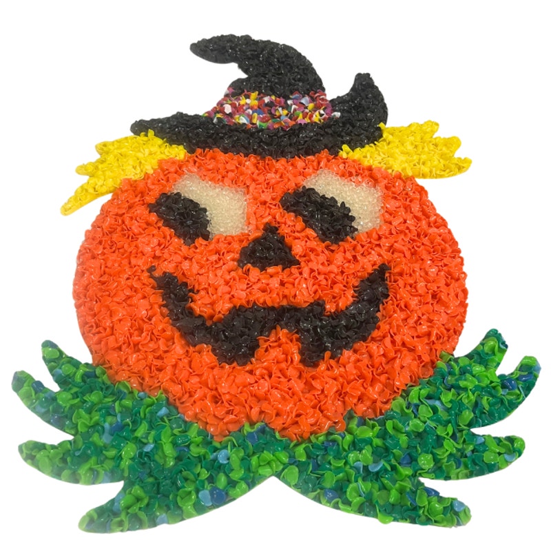 VTG Melted Plastic Popcorn Halloween Wall Hanging Jack-O-Lantern Witch Set of 2