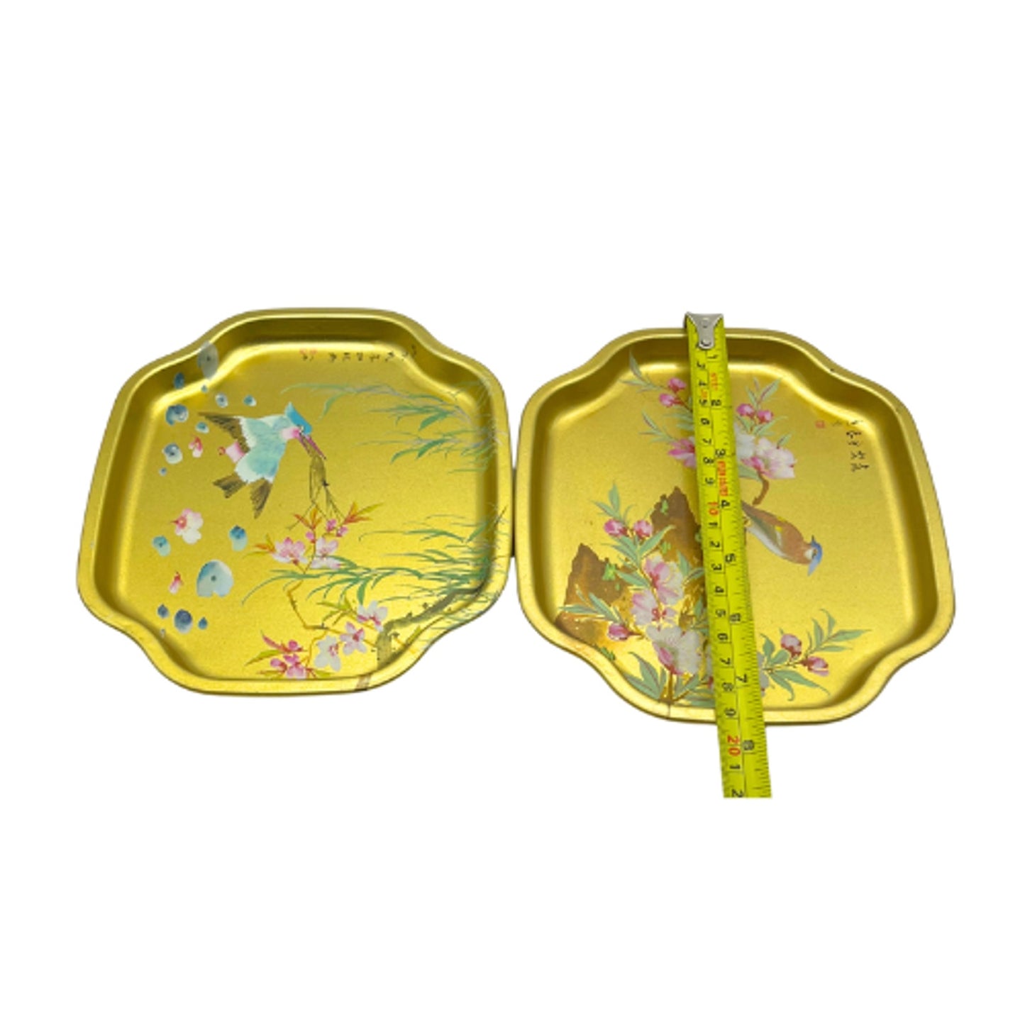 Vintage Asian Inspired Mini Tip Trays Gold Tone Metal Made in England