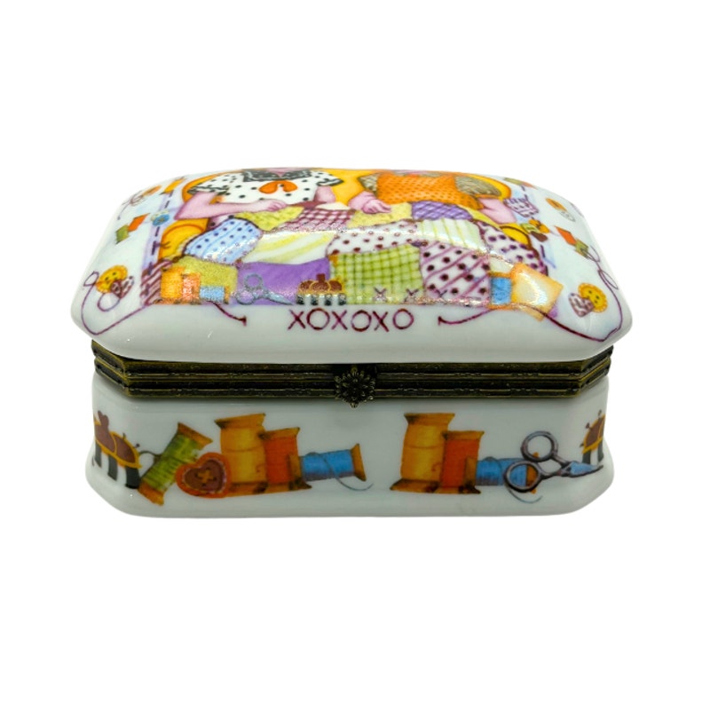 Vintage Imperial Porcelain Sewing Inspired Trinket Box Hinged