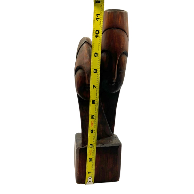 Vintage Hand Carved Wooden Sculpture Intertwined Embracing Figures Dark Wood