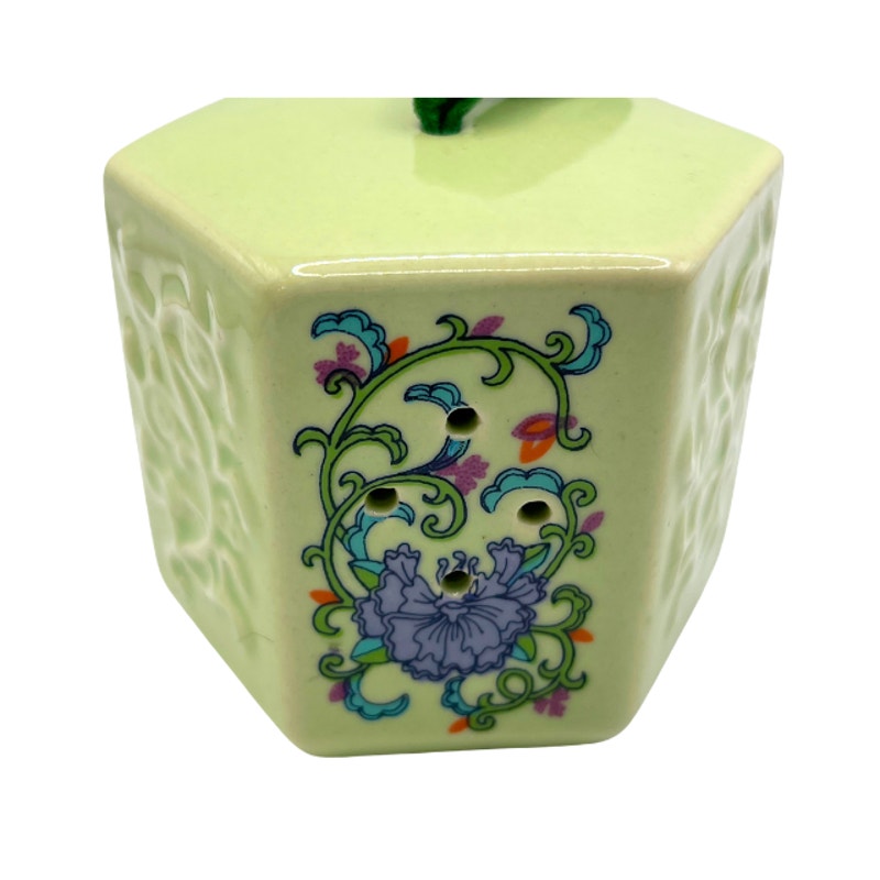 Vintage Sage Green Porcelain Pierced Hexagonal Pomander