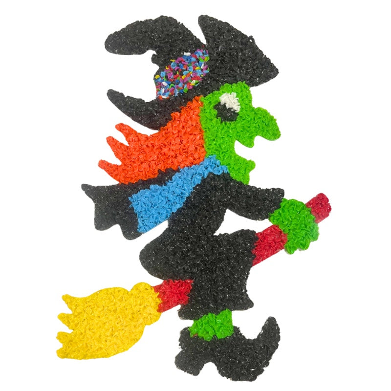 VTG Melted Plastic Popcorn Halloween Wall Hanging Jack-O-Lantern Witch Set of 2