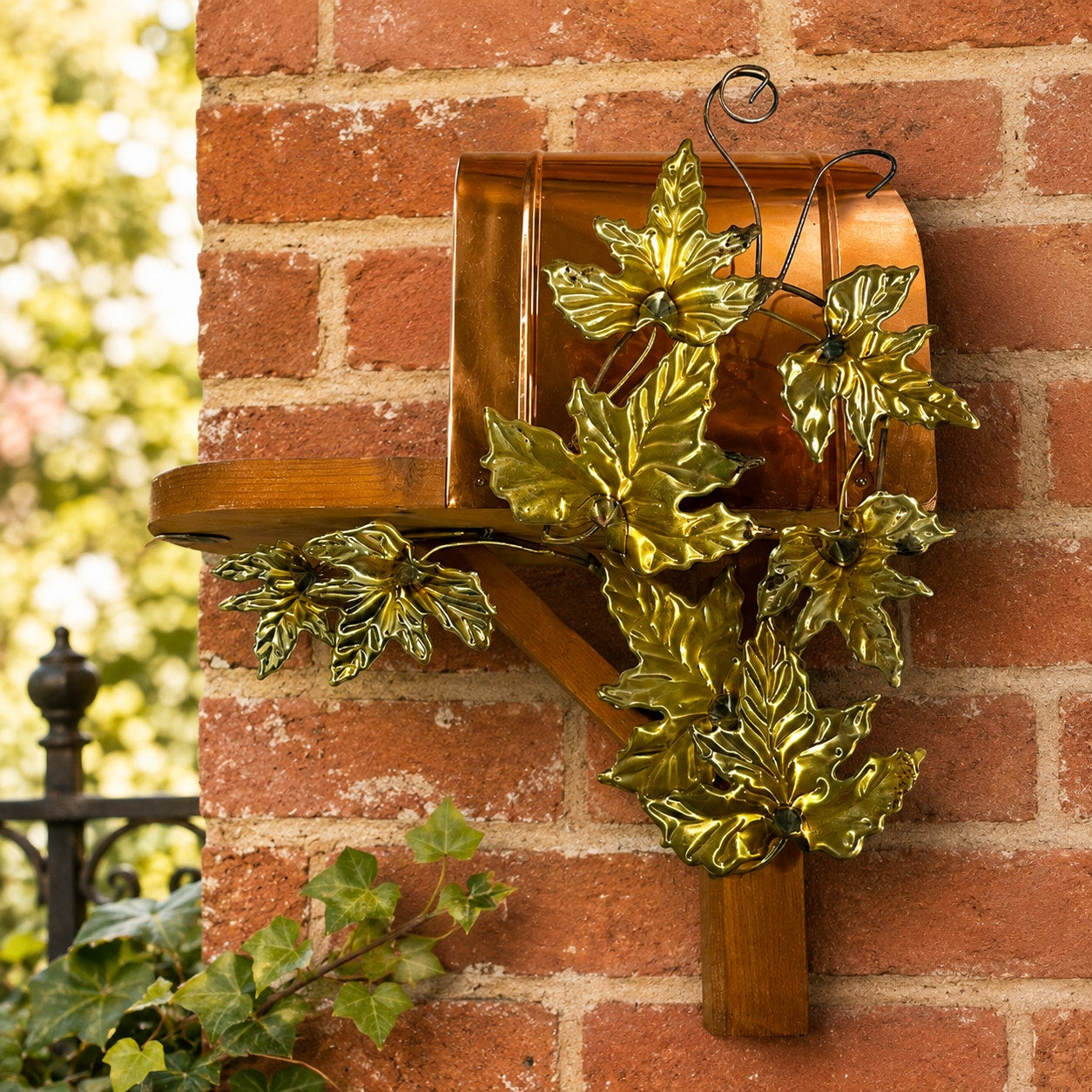 Vintage Wood & Copper Wall Mailbox Ivy Leaves Home Interiors Homco