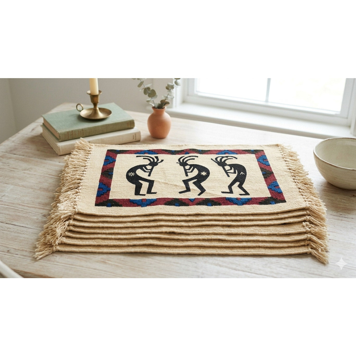 Southwestern KOKOPELLI Flute Dancer Woven 6 Placemats EL PASO SADDLE BLANKET CO