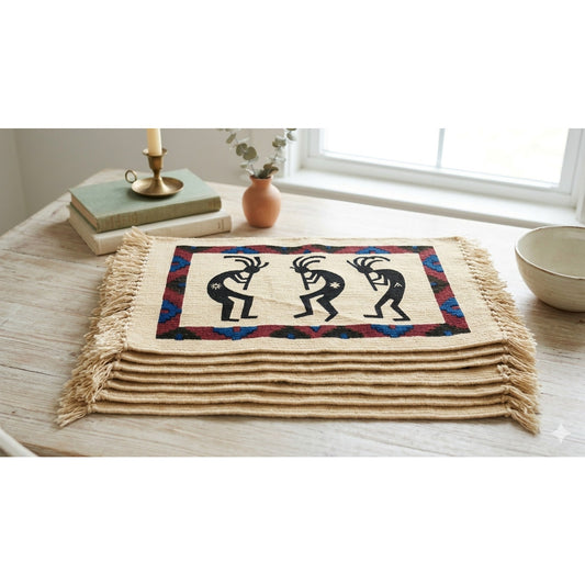 Southwestern KOKOPELLI Flute Dancer Woven 6 Placemats EL PASO SADDLE BLANKET CO