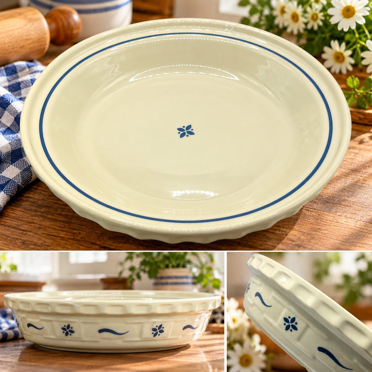 Vintage Longaberger Woven Traditions Classic Blue Pie Baking Dish 1991