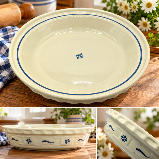 Vintage Longaberger Woven Traditions Classic Blue Pie Baking Dish 1991