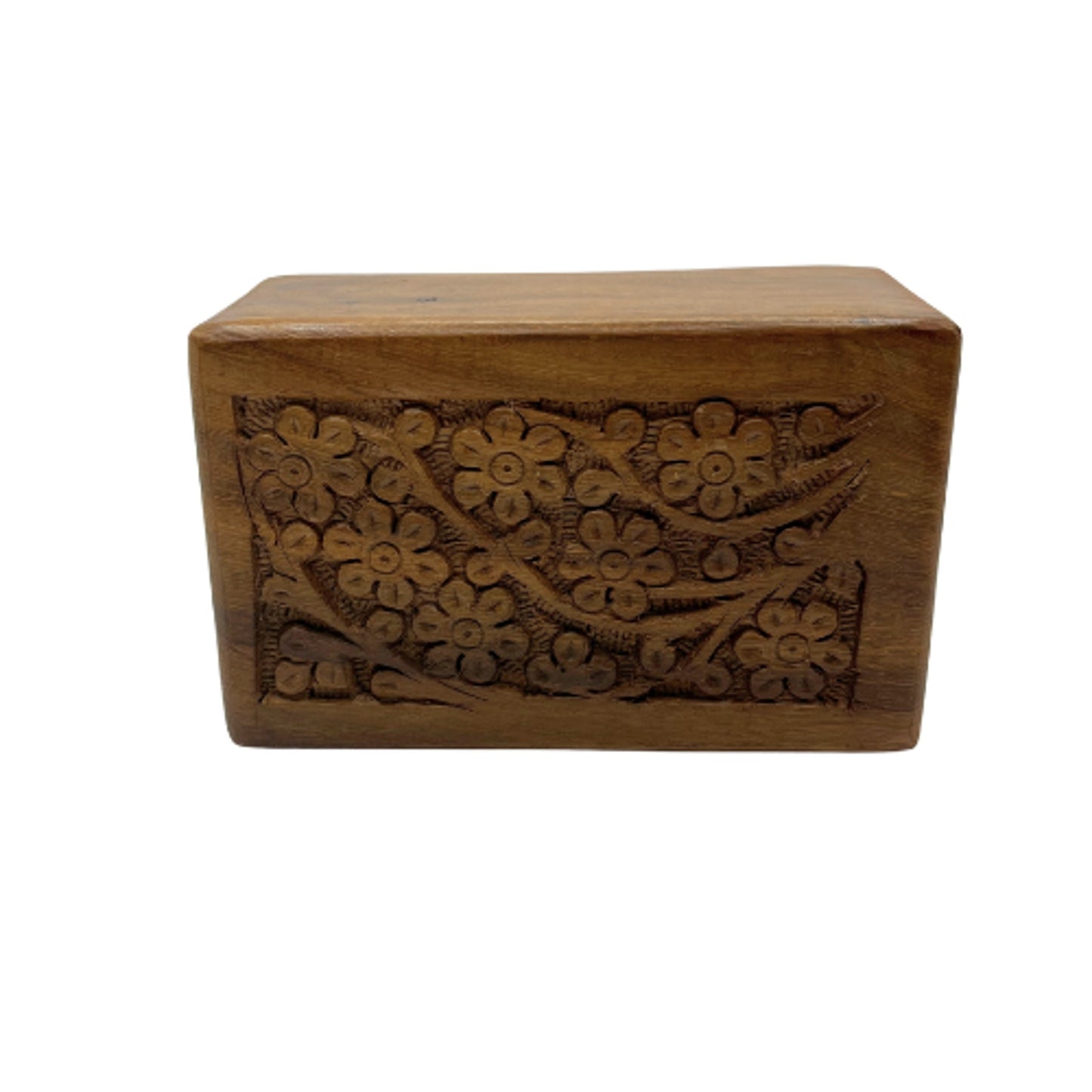 Vintage Hand Carved Wooden Keepsake Box Hidden Slide Opening