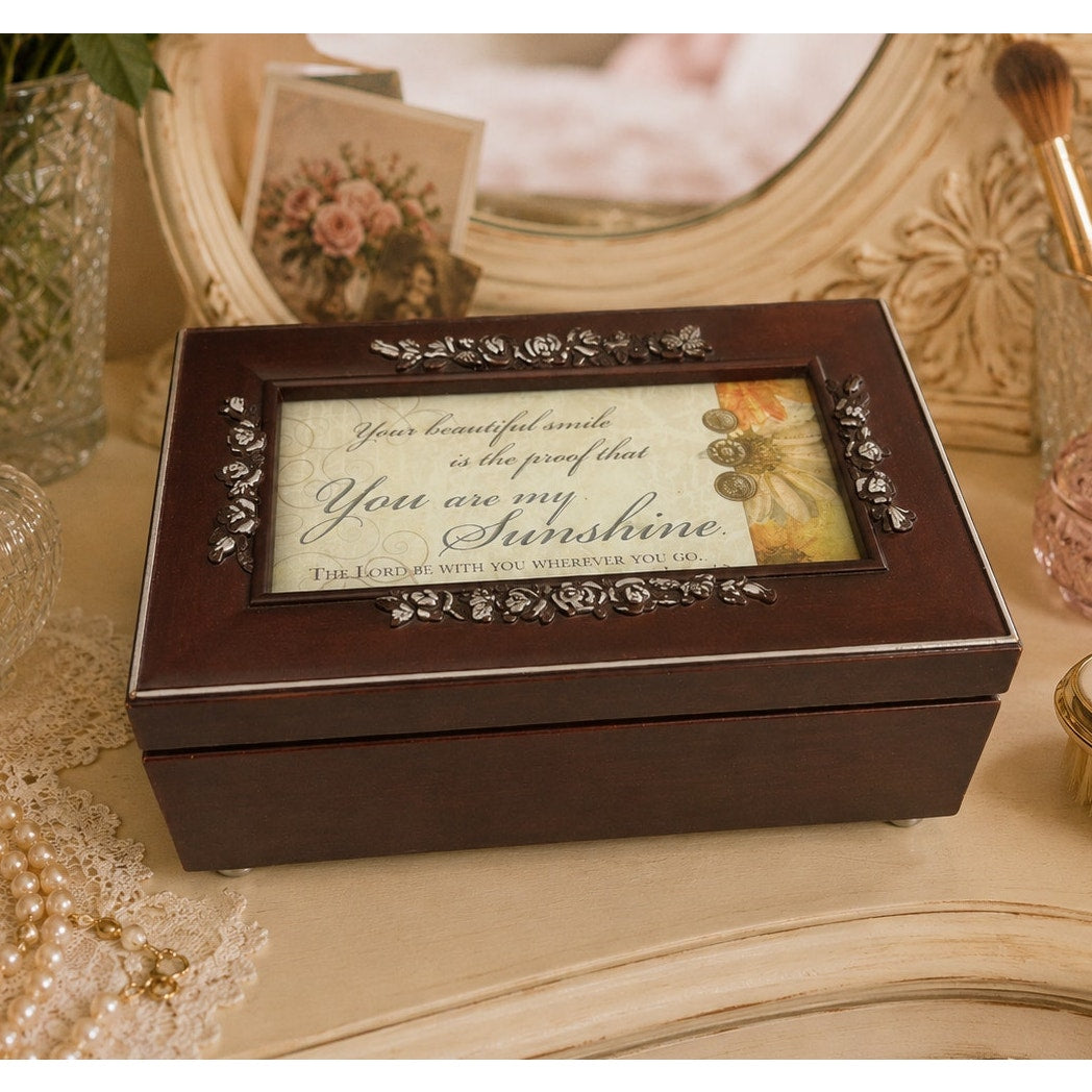 Vintage You Are My Sunshine Rosewood Finish Music Jewelry Box Joshua 1:9