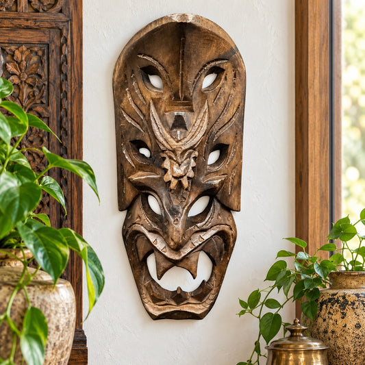 Vintage Philippine Hand Carved Wood Bakunawa Dragon Mask Tribal Wall Art Decor
