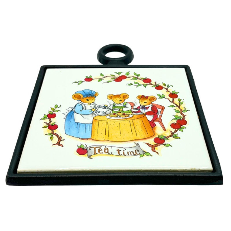 Vintage Tea Time Ceramic Tile Cast Iron Trivet by Studio Nova