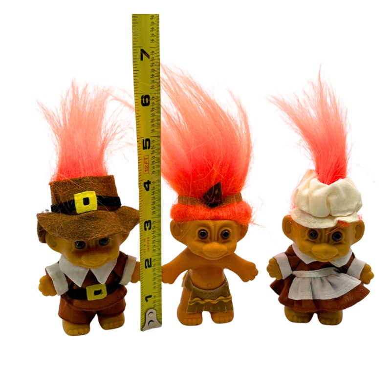 Vintage Russ Thanksgiving Troll Dolls Set 3 Fall Pilgrim Figures