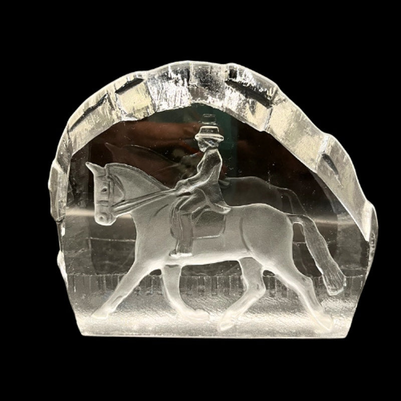 NYBRO Sweden Crystal Equestrian Horse English Rider Iceberg Paperweight Signed
