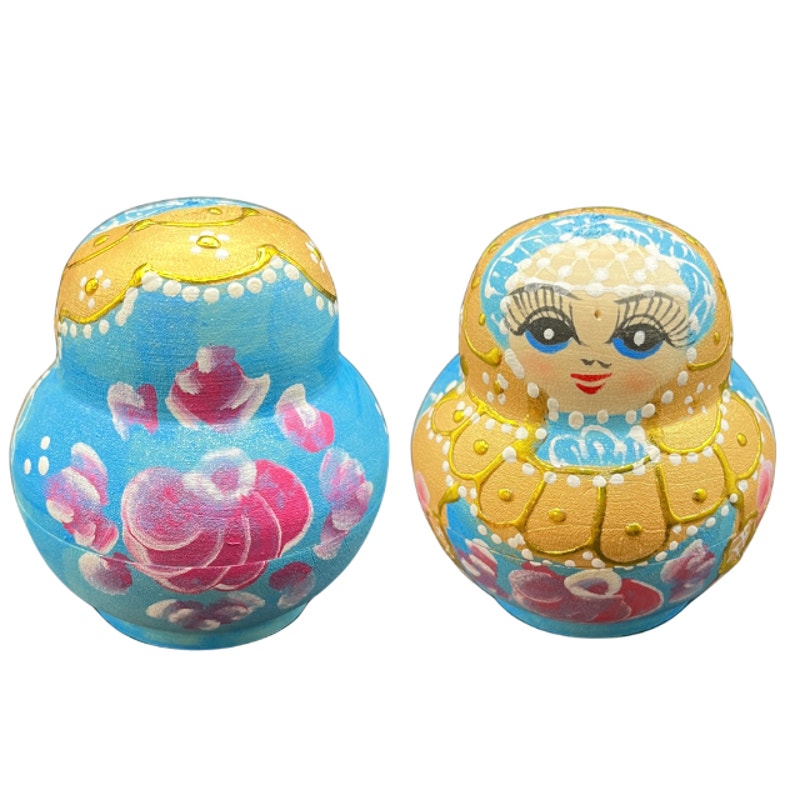 Vintage Russian Nesting Dolls 10 Piece Hand Painted Floral Matryoshka Wood