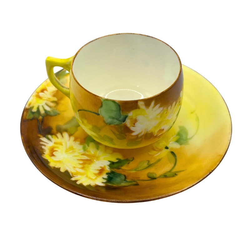 Antique Limoges Porcelain Teacup and Saucer Hand Painted Signed Edith V. Snall
