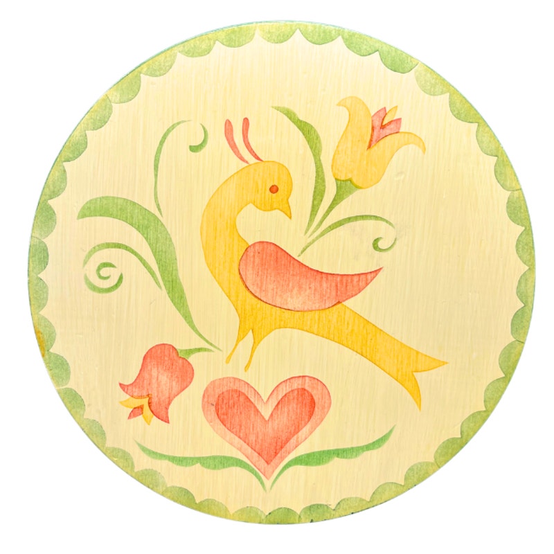 Vintage Pennsylvania Dutch Folk Art Hex Sign Distelfink Bird Wooden Wall Art