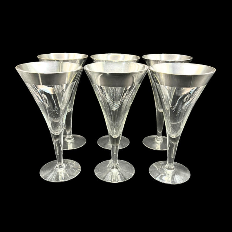 Mid Century Modern Dorothy Thorpe Silver Band Tall Trumpet Cocktail Glasses