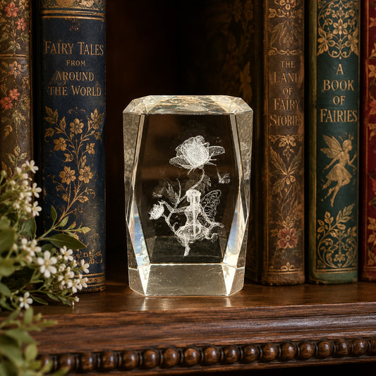 Vintage 3D Laser Etched Crystal Fairy Glass Paperweight Prism