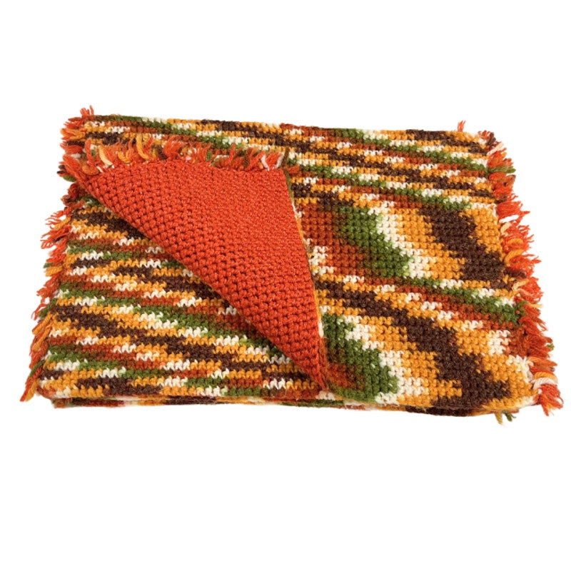 Vintage 1970s Striped Crochet Placemats Set of 4 Handmade Boho Table Linens