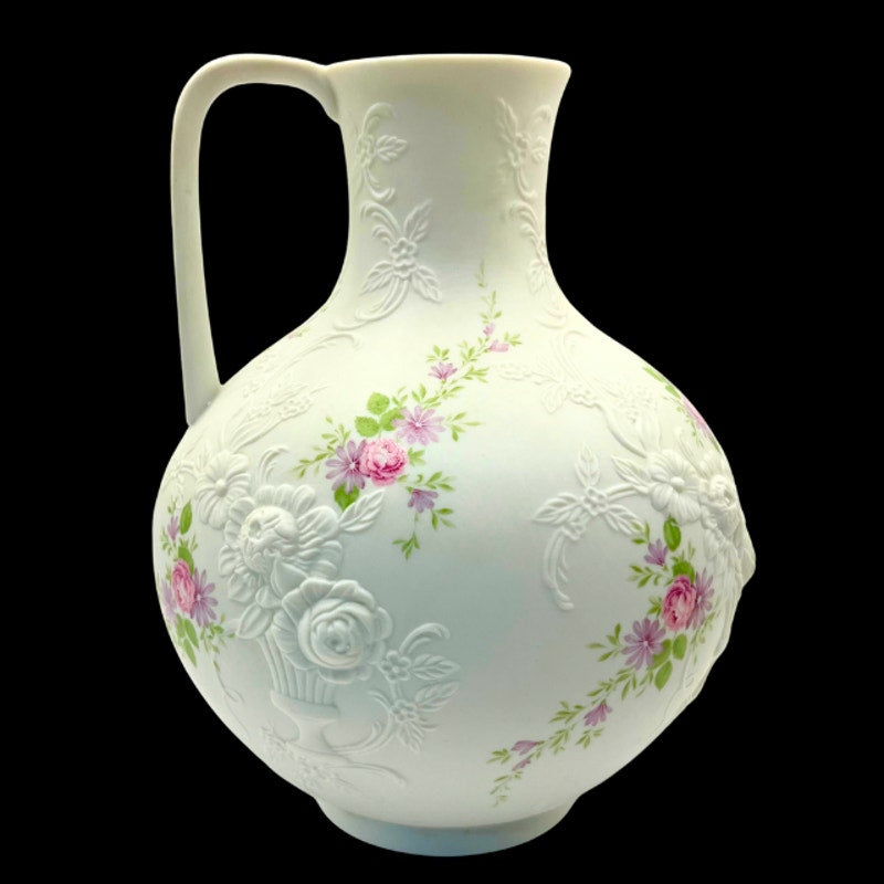 Vintage Kaiser W. Germany Porcelain Bisque Monaco Pitcher Vase Relief Floral