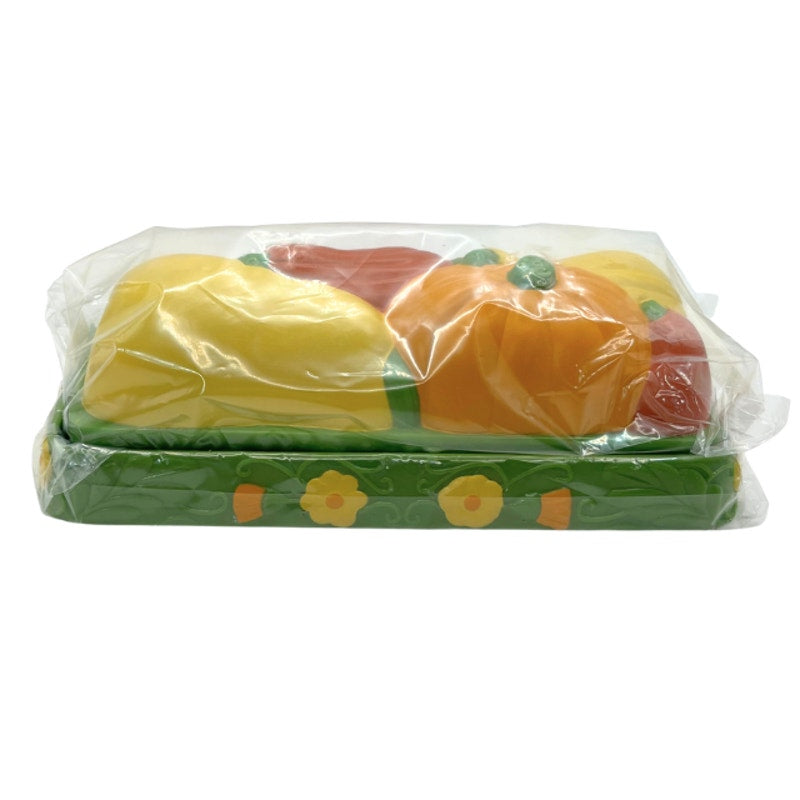 Vintage Avon Avocado Green Harvest Vegetables Melamine Butter Dish NIB
