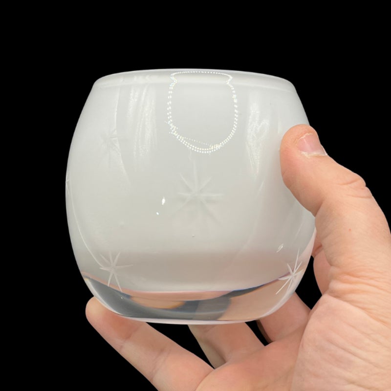 Crate & Barrel White Etched Starburst Glass Candle Holder Hand Blown Poland