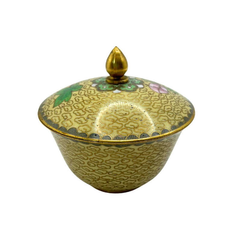 Vintage Chinese Cloisonne Enamel Round Trinket Box