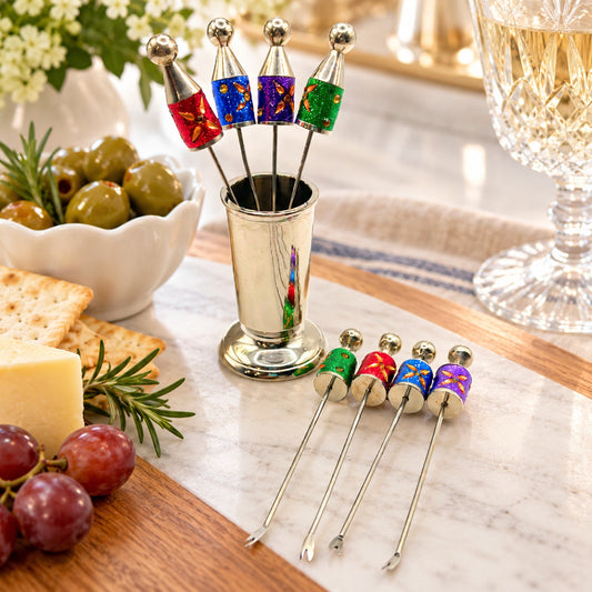 PIER 1 Glitter & Rhinestone Hors D' Oeuvre Appetizer Cocktail Picks with Holder