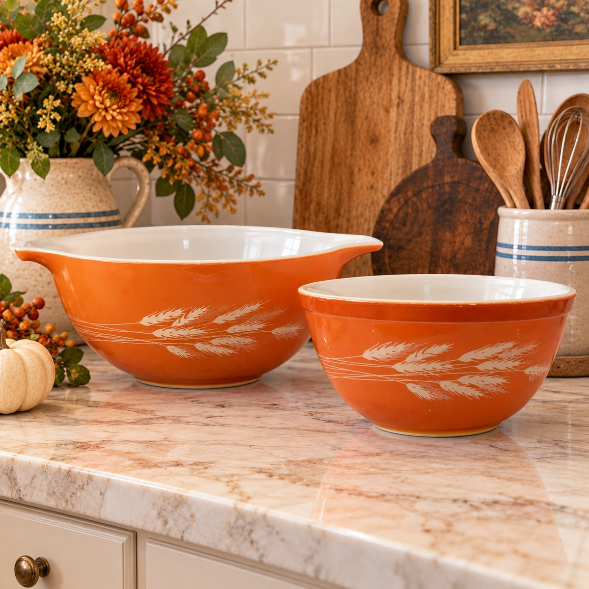 Vintage Pyrex Autumn Harvest Cinderella Mixing Bowl Set 2.5L / 1.5L Wheat