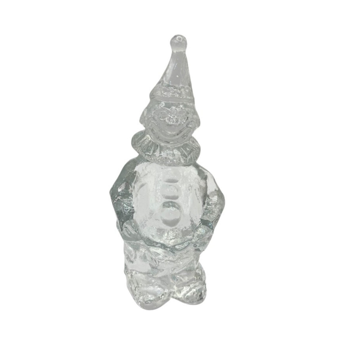 Vintage Pukeberg Sweden Art Glass Clown Paperweight Clear Manganese UV Glow