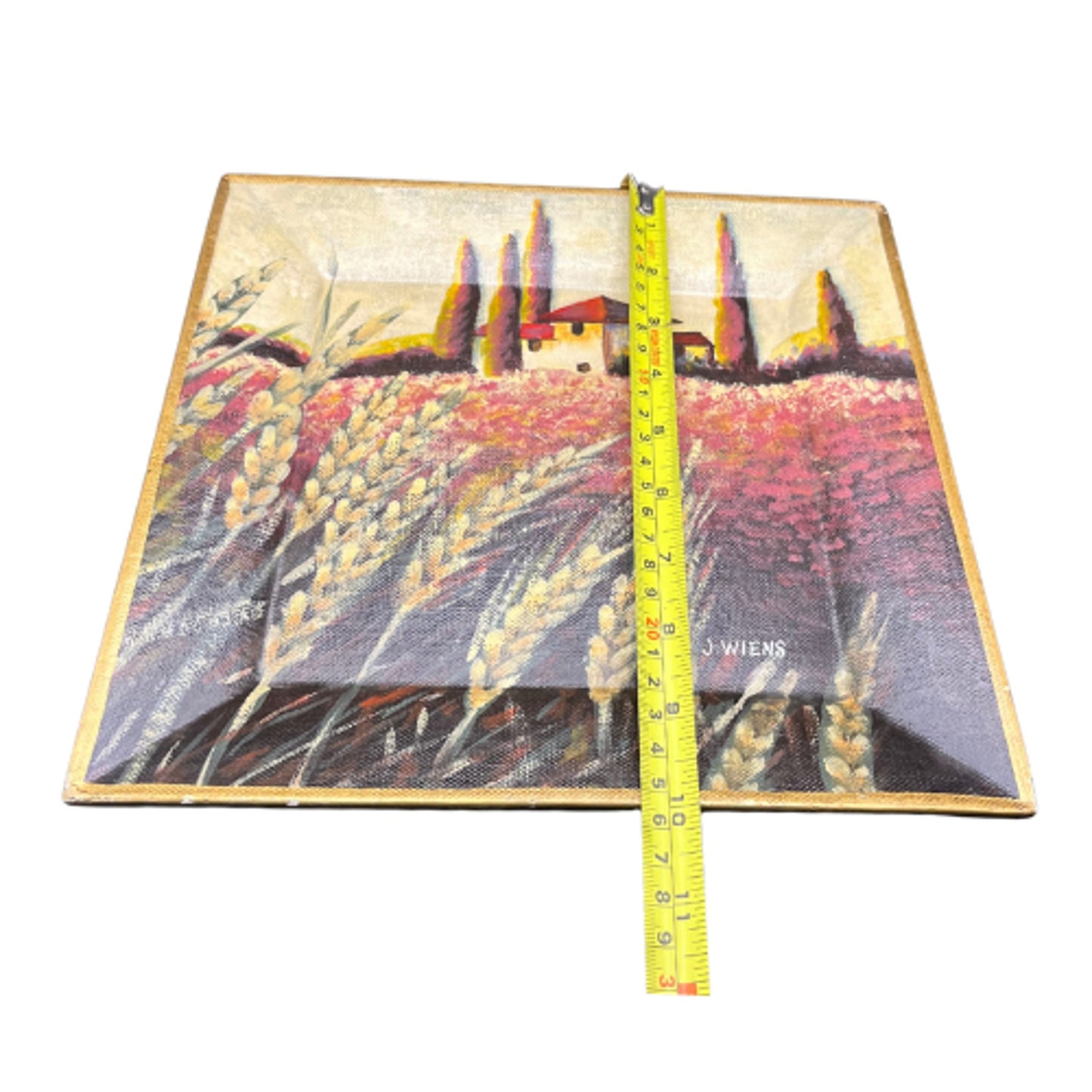 "Tuscan Fields" By J. Wiens  Hand Painted Signed Tam San Designs Beveled 10" by 10" Plate