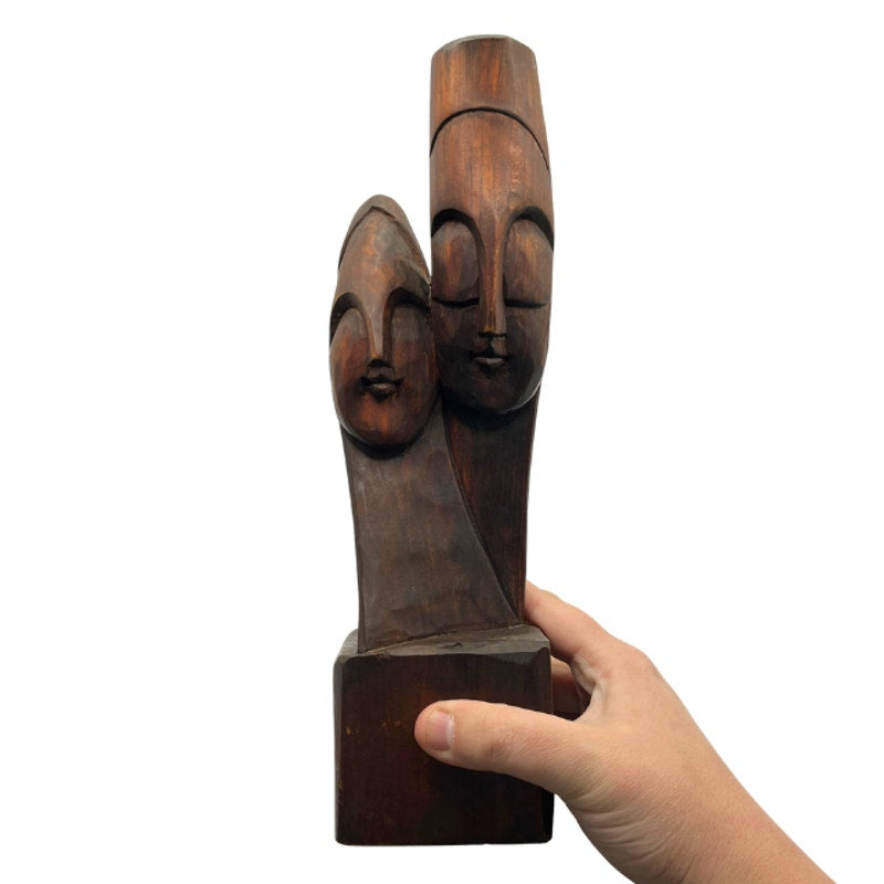 Vintage Hand Carved Wooden Sculpture Intertwined Embracing Figures Dark Wood