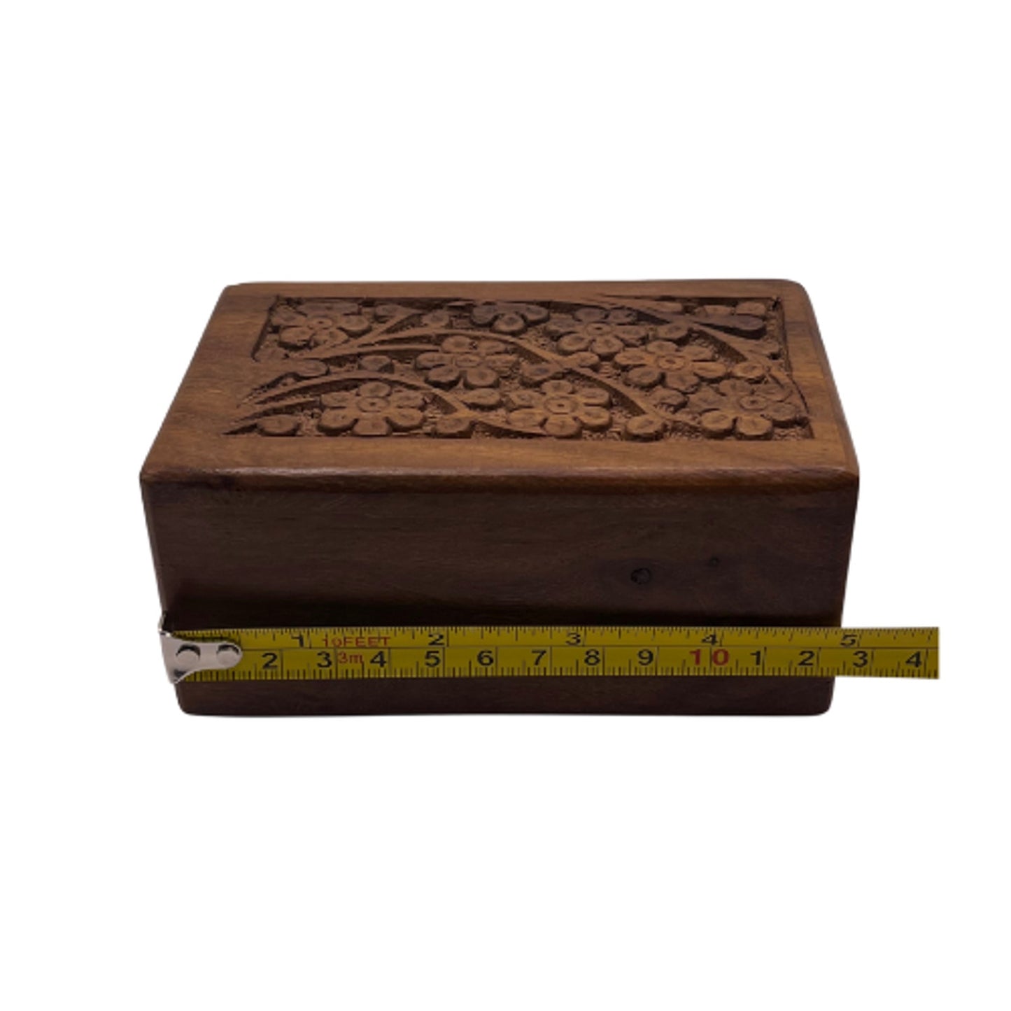 Vintage Hand Carved Wooden Keepsake Box Hidden Slide Opening
