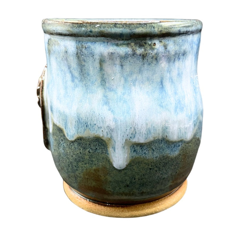 Urban Dirt Life Hand Thrown Studio Pottery Mug Blue Drip Glaze Signed Art Mug