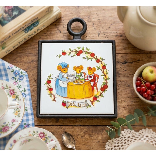Vintage Tea Time Ceramic Tile Cast Iron Trivet by Studio Nova