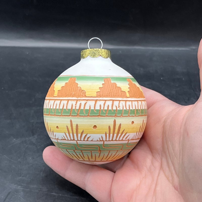 Navajo Pottery Christmas Ornament Sgraffito Etched Signed M. Grey Native Art
