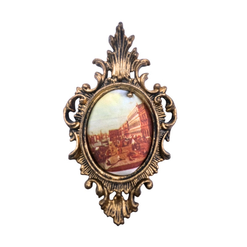 Vintage Mini Ornate Brass Tone Wall Frames Padded Silk Art Made in Hong Kong