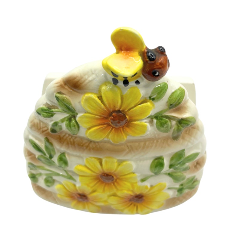 Vintage Ceramic Beehive Napkin Holder Sunflower 3D Bumblebee Japan