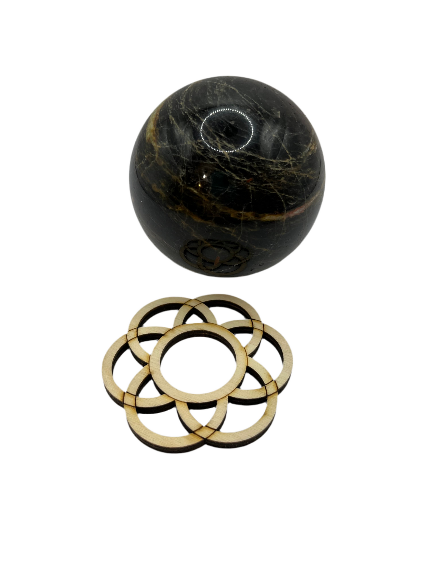 Black Moonstone Crystal Sphere 9" Circumference with Sphere Stand
