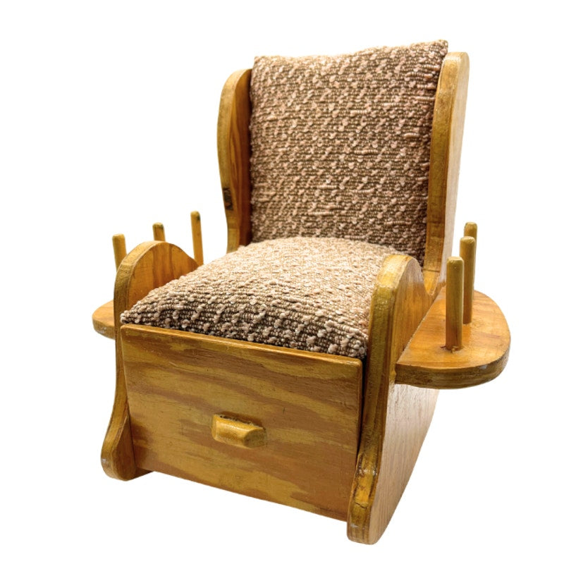 Vintage Miniature Wooden Sewing Rocking Chair Pincushion with Thread Holders
