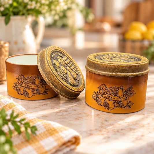 Cheinco Tin Canister Set Vintage 1970s Brown Ombre Kitchen Decor 2 Pcs
