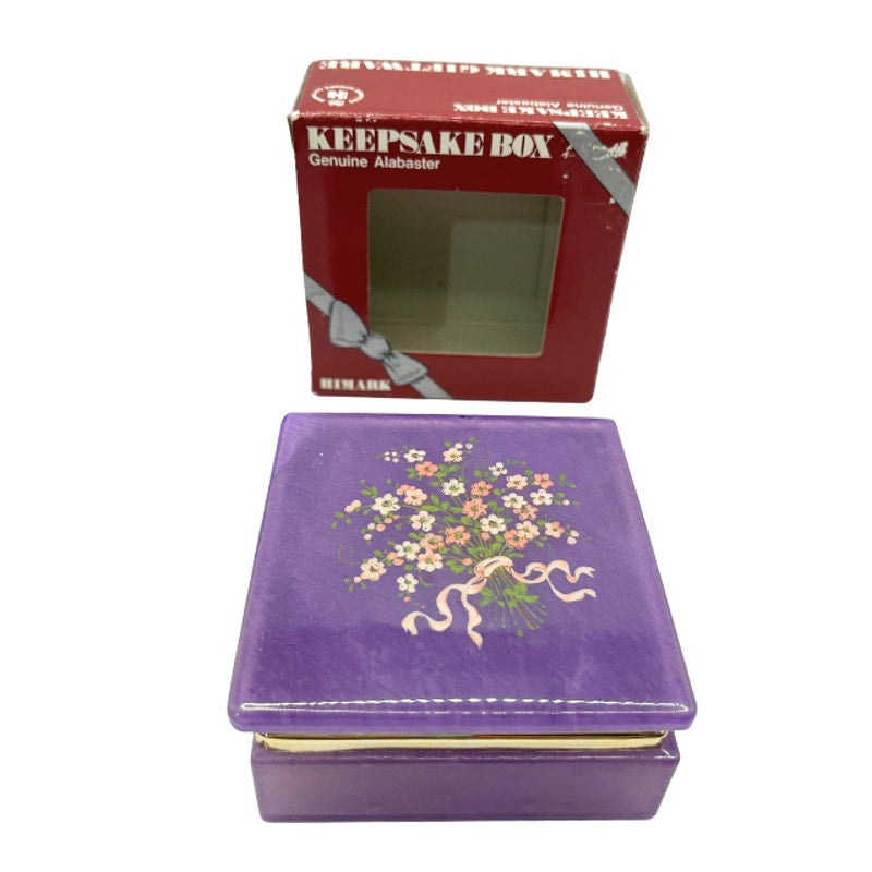 Vintage Himark Alabaster Keepsake Box Pink Floral Italy