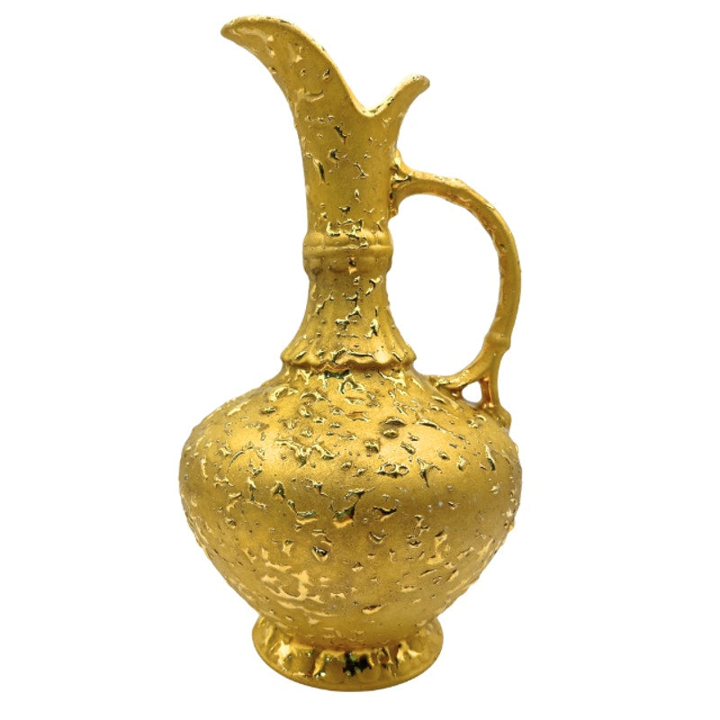 Vintage 22K Weeping Gold Ewer Pitcher Vase Mid Century Ceramic Made in USA