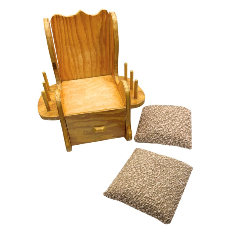 Vintage Miniature Wooden Sewing Rocking Chair Pincushion with Thread Holders