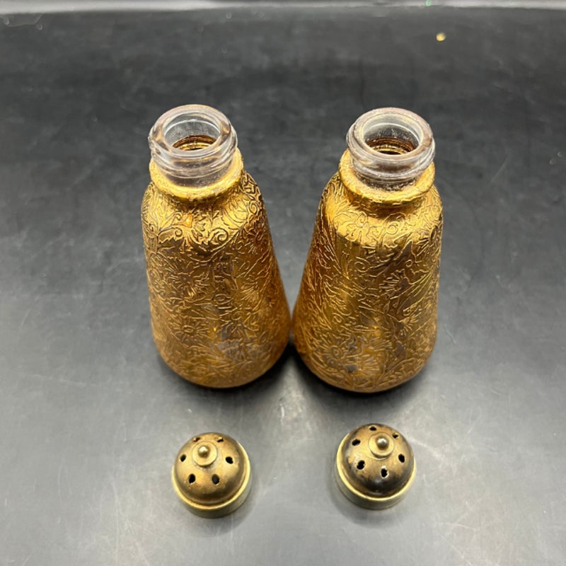 Vintage 1960s 22k Gold Lotus Salt and Pepper Shakers Hollywood Regency MCM