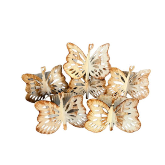 6 Pier1 Metal Butterfly Napkin Rings Off White Beige
