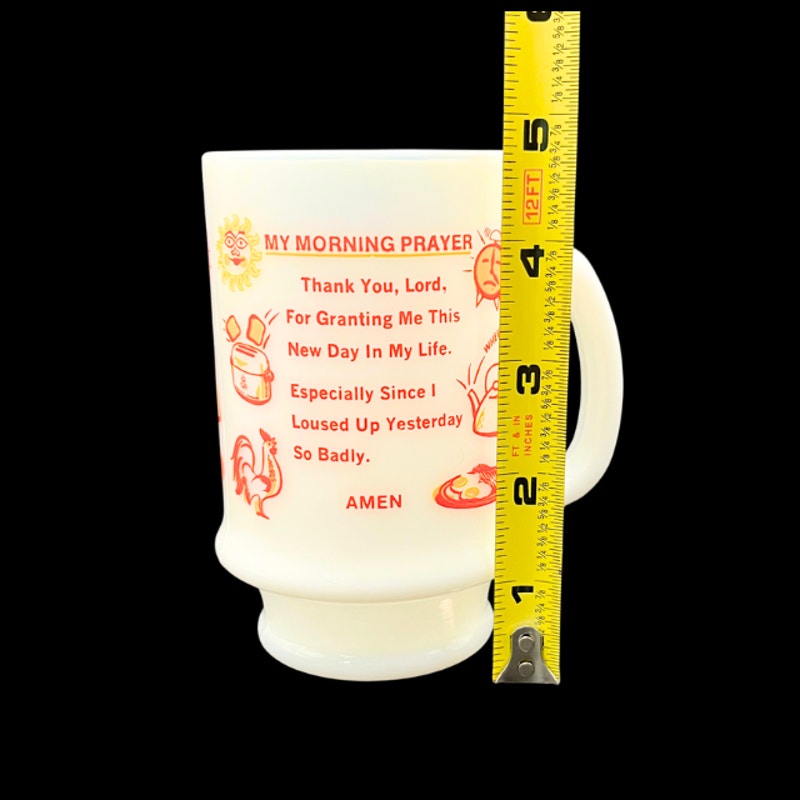 Vintage 1960s My Morning Prayer Milk Glass Pedestal Breakfast Mug